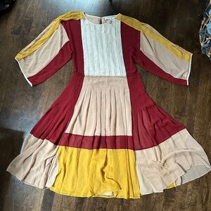 BCBG Maxazria Runway Colorblock Dress (Yellow, Beige and Red) - Size Small